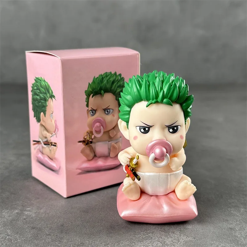 9cm One Piece Anime Figure Nipple Baby Zoro Q Q Version Cute Cartoon Toy Peripheral Pvc Model Ornaments Collection Doll Gift