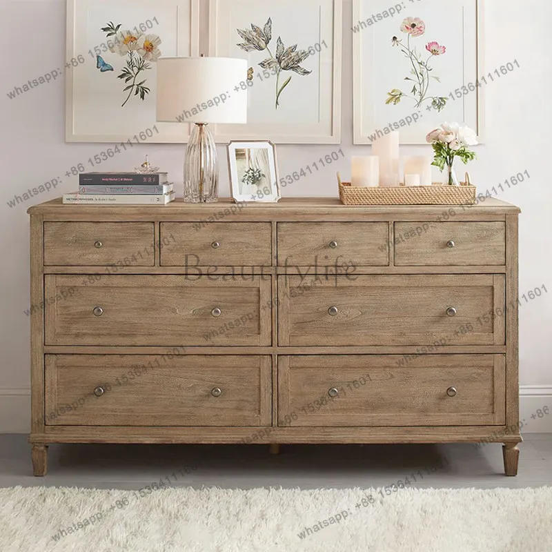 American rural retro old bucket cabinet oak storage solid wood TV cabinet