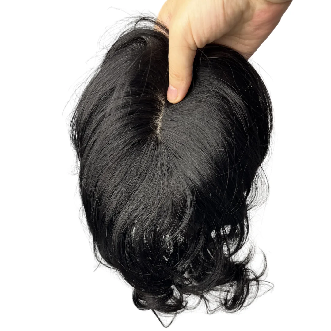 100% ผมมนุษย์จริง Toppers สําหรับผู้หญิงหยักธรรมชาติคลิปใน Hairpieces กับ Bangs อุปกรณ์เสริมผมลูกไม้ & Pu ฐาน 10x12 ซม.