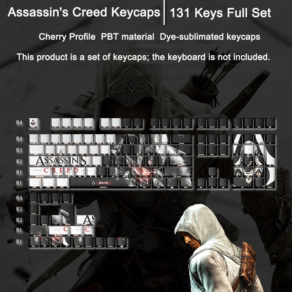 Assassin's Creed Theme Keycap 131 Keys Cherry Profile Side Engraved Translucent Keycap Anime PBT Five-sided Sublimation Keyboard