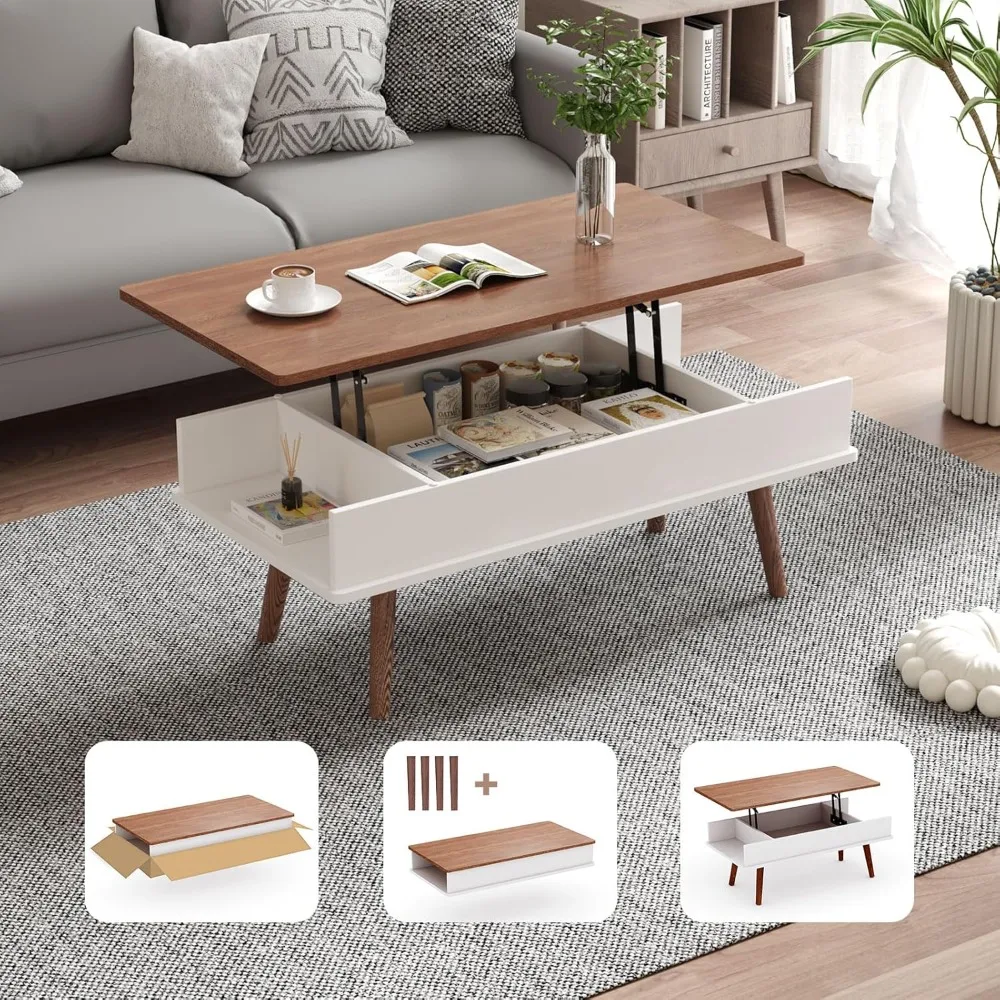 

rising top coffee table with easy lift mechanism and large storage space