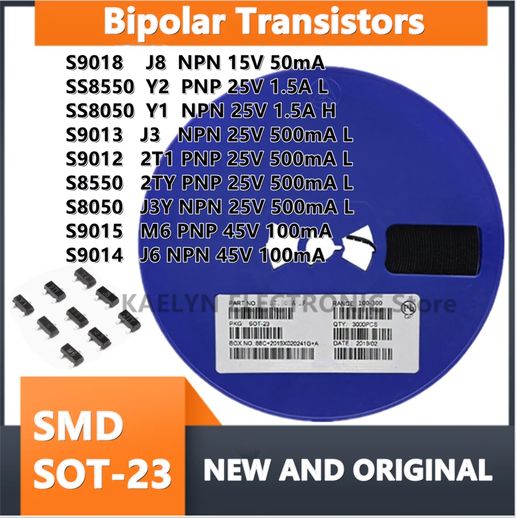 

3000PCS Bipolar Transistors BJT S9018 SS8550 SS8050 S9013 S9012 S8550 S8050 S9015 S9014 NPN PNP 15V-45V 50mA 500mA 1.5A SOT-23