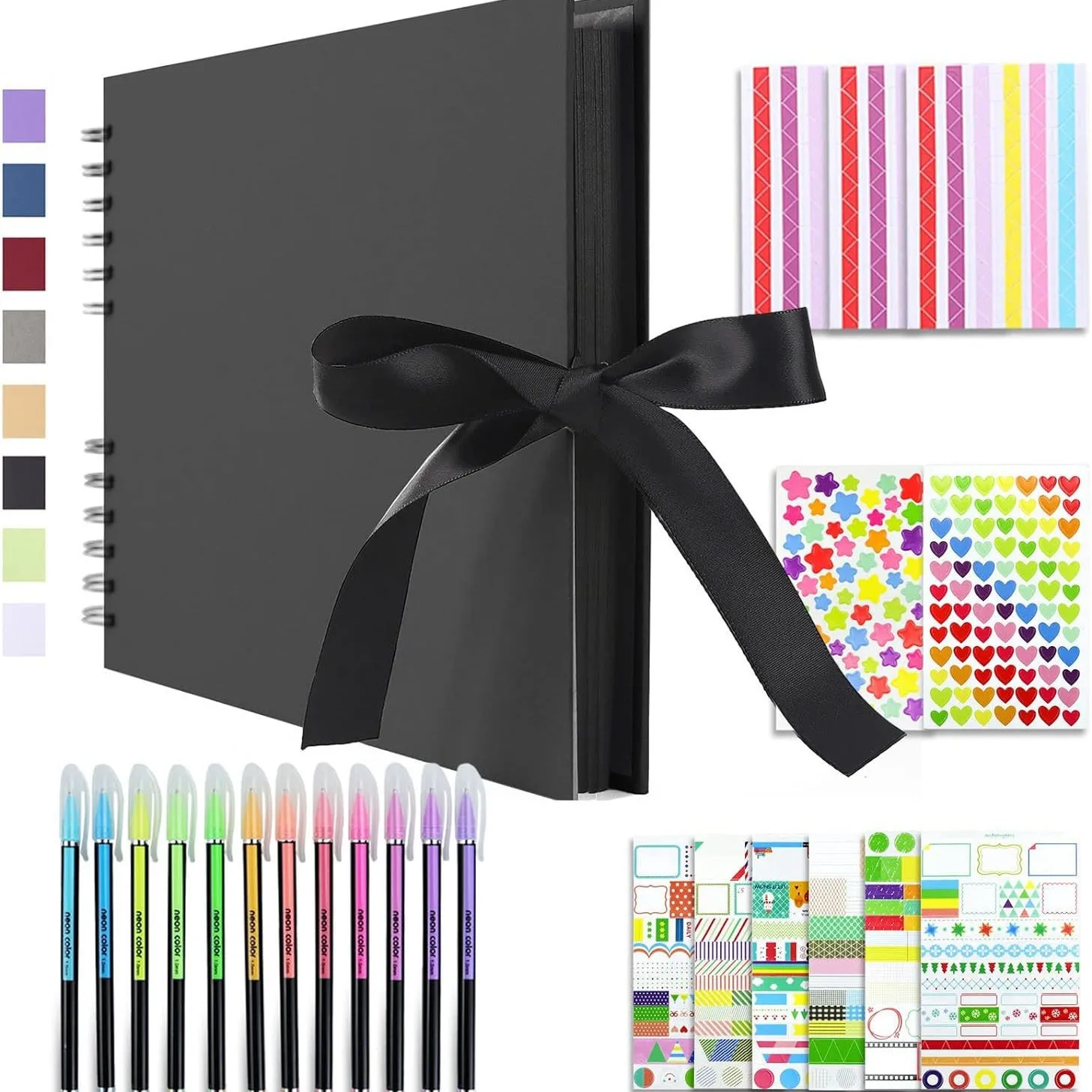 Handmade DIY Scrapbook Set Horizontal Photo Album with Bow Ribbon Decoration for Memory Book Indoor Scene Layout Decoration