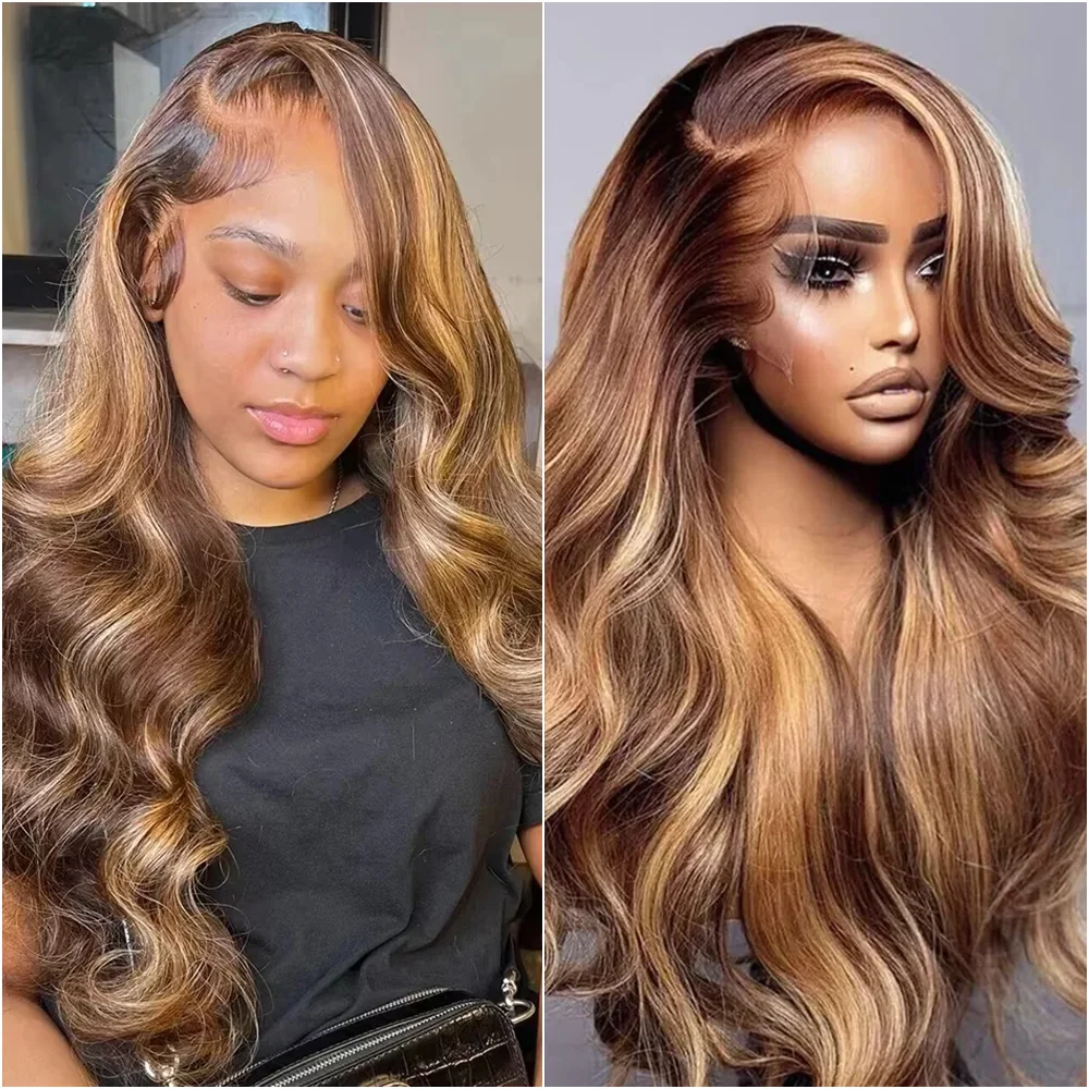 

30 40 дюймов 13x4 HD Кружевной фронтальный парик с объемной волной 100% человеческие волосы 4/27 Цветные 13x6 Парики фронта шнурка для женщин Плотность 220