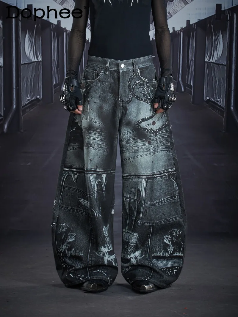 

Американский модный тренд Ретро-панк-стиль Темная серия Широкие брюки Свободные повседневные молодежные популярные длинные брюки Y2K Subculture для мужчин