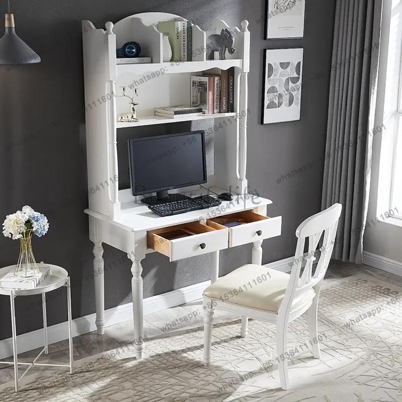 Factory Direct   All solid wood desk combination white computer desk for student home learning