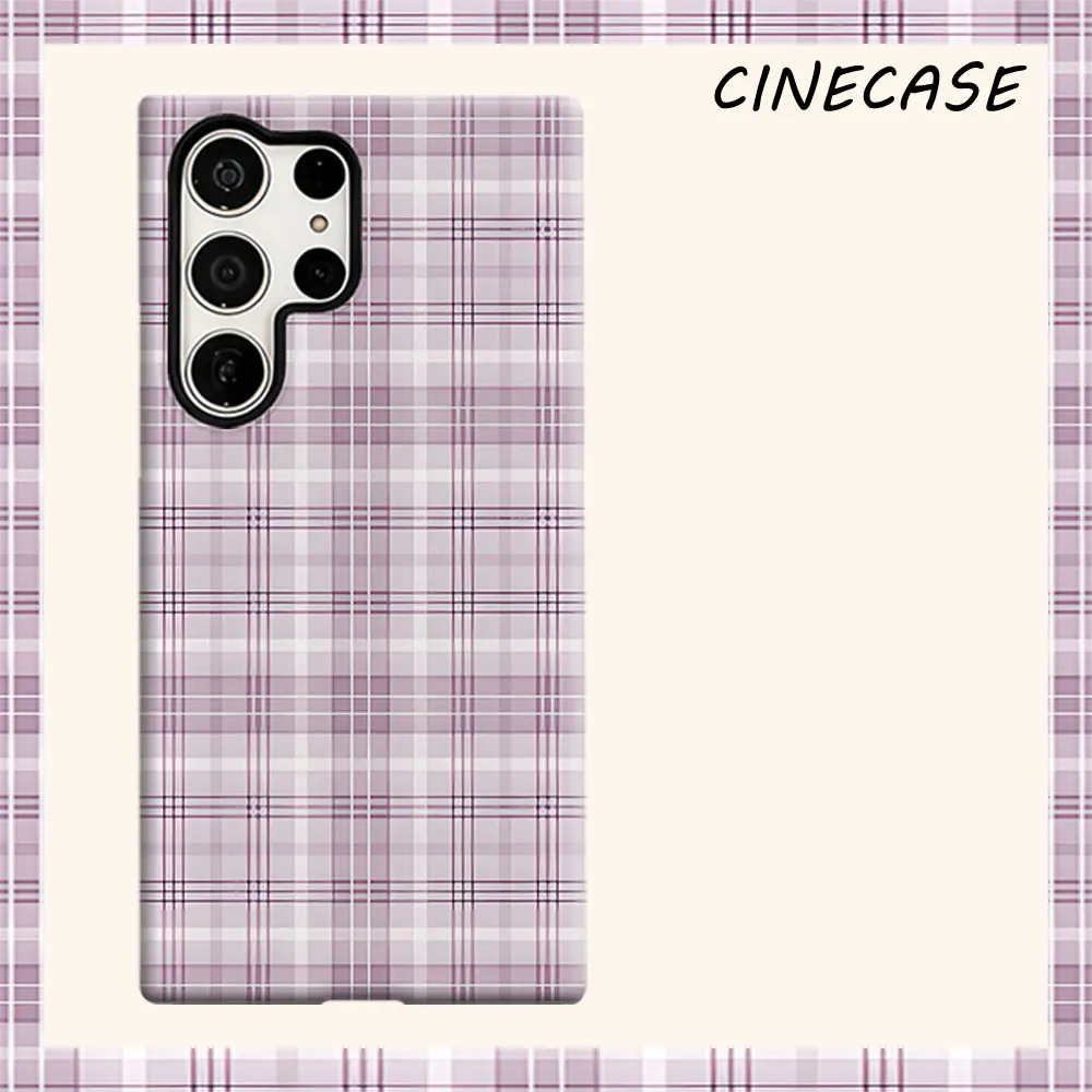 mauve plaid checkered For Samsung Galaxy S26 S25 S24 A56 A36 Dual Layer Luxury Fashion Full Lens Protective Case