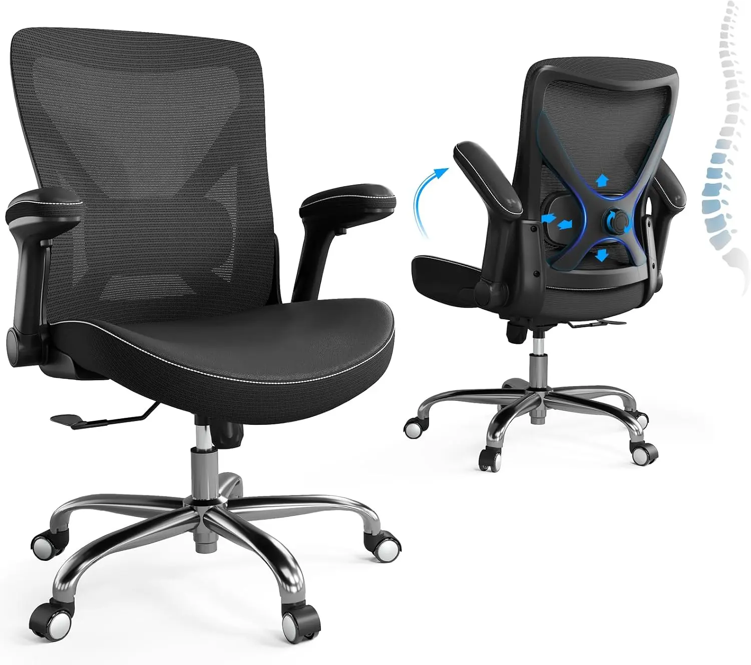 Office Home Ergonomic Desk Chair-Computer X-Shaped Chair Mesh PU Leather with Adjustable Lumbar Support-Executive Chair High Bac