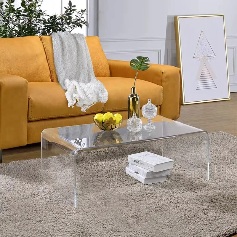 Minimalist design acrylic waterfall coffee table, application range, living room, apartment, villa