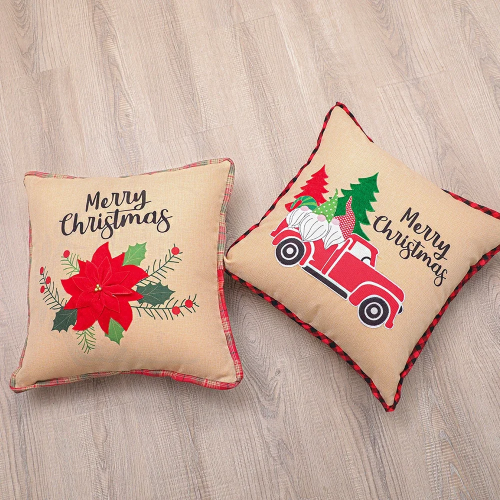 1pc- Christmas Decorations Flowers Red and Black Check Car Christmas Tree Pillow Case Square PillowCase