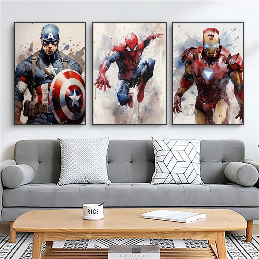 Disney Venom Watercolor Poster Deadpool and Wolverine Graffiti Art Prints Iron Man Canvas Painting Wall Art Home Bedroom Decor