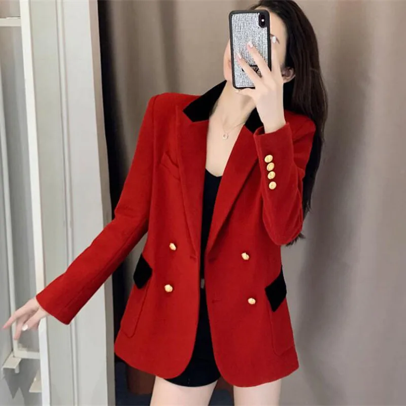 Nowa wiosna jesień damska marynarka elegancka elegancka pomarańczowo-czerwona damska z długim rękawem Blazers Casual Women Coat 2023 Fashion Tops