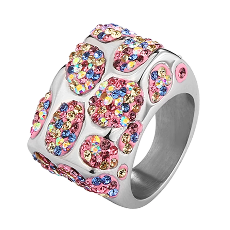 Moocare Bobby Pink Shining Stone Colors Girl And Women Stainless Steel Rings Zirconia Eternity Ring Women Girls Jewelry