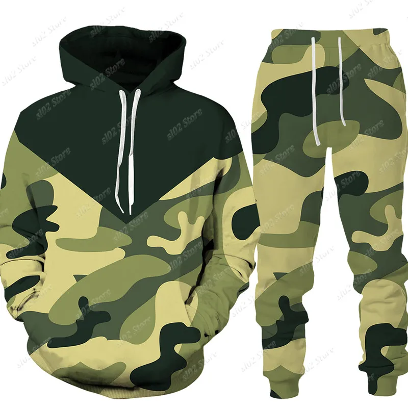 Men Cool Camouflage Printed Pullover/Trousers/Suits Men\'s Hoodie Pants Tracksuit Outdoor Sport Camping Hunting Casual Male Suit