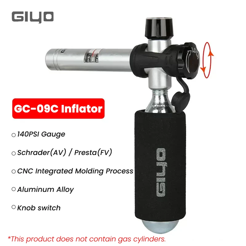 GIYO CO2 Cylinder Pump With Gauge Bikes Air Pump Schrader Presta Adapter Aluminum Alloy Bicycle Tire Pump CO2 Cartridge Inflator