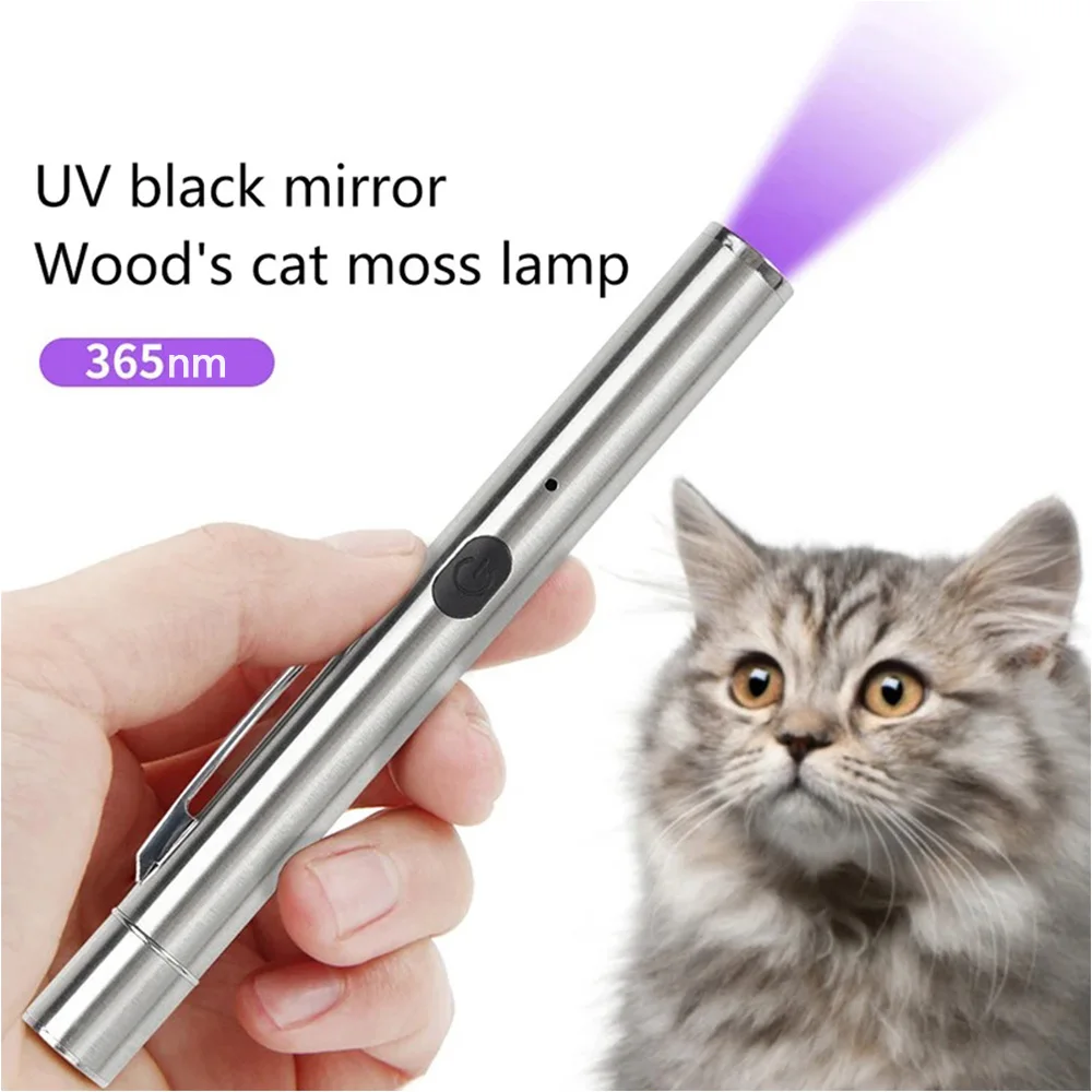 365 UV Veterinary Wood Lamp Pet Fungus Detection Waterproof Flashlight Skin Ultraviolet Light Cat Moss Tinea Light Black Mirror