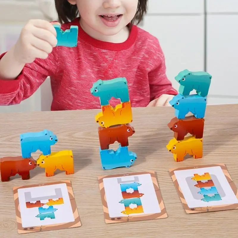 Các khối xếp chồng F62D, Quà tặng cho trẻ trẻ mới biết đi 1-3 Khối cân bằng gấu đồ chơi