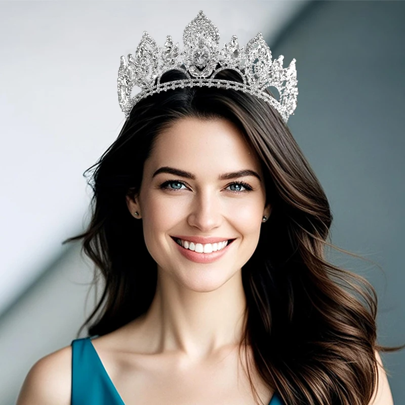 

Silver Color Pink Opal Royal Queen Wedding Crown Rhinestone Crystal Bridal Diadem Pageant Headdress Bride Tiara Hair Accessories