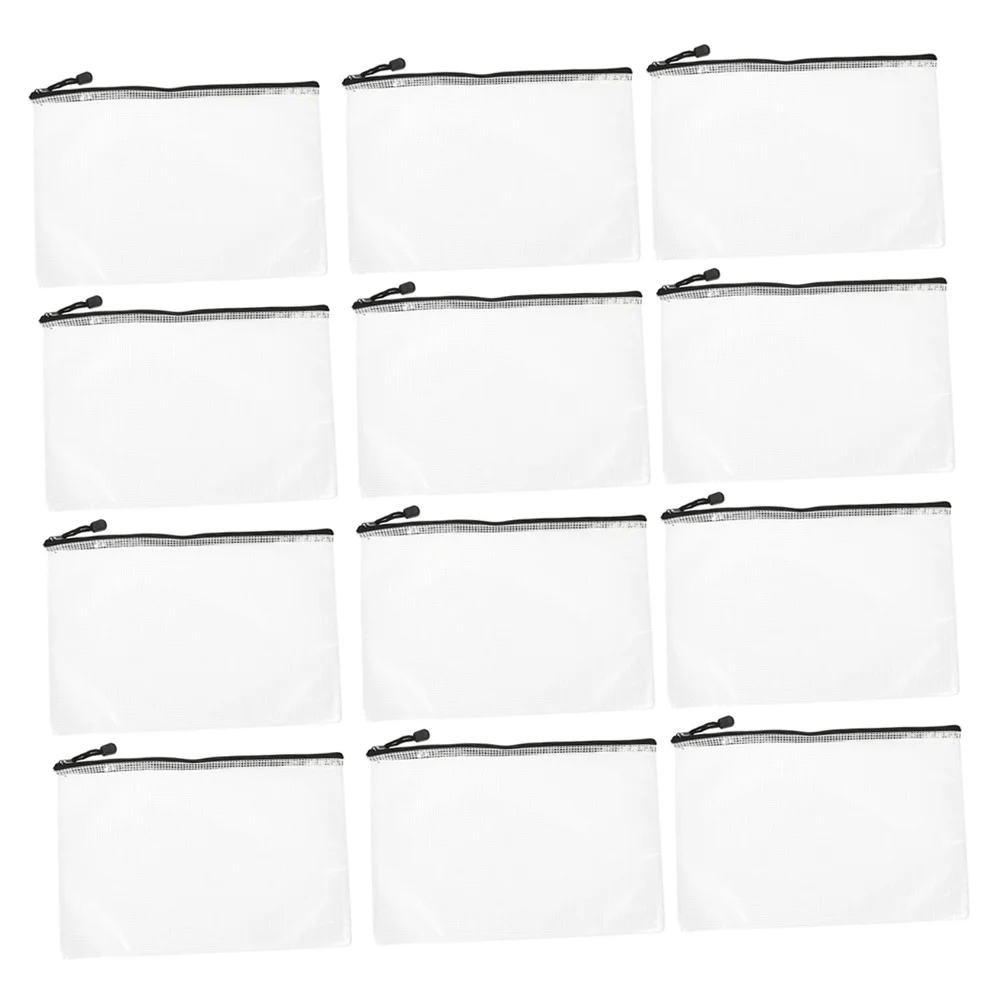 

15pcs Black Zipper Pouch Mesh Design Pvc Document Bag Large Capacity Stationery Storage File Organizer For Students Teachers