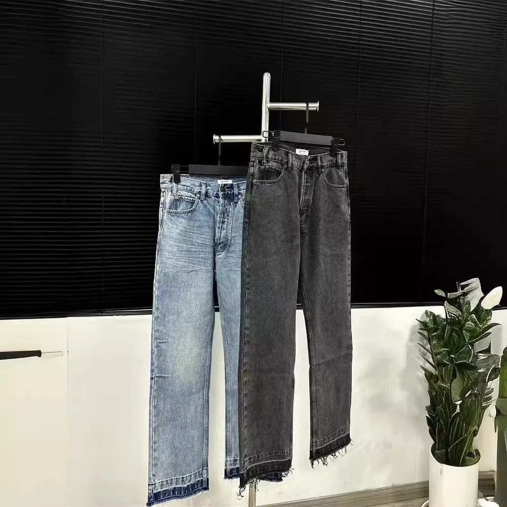 Men's Blue Fringed Jeans Retro Washed Old Trousers
