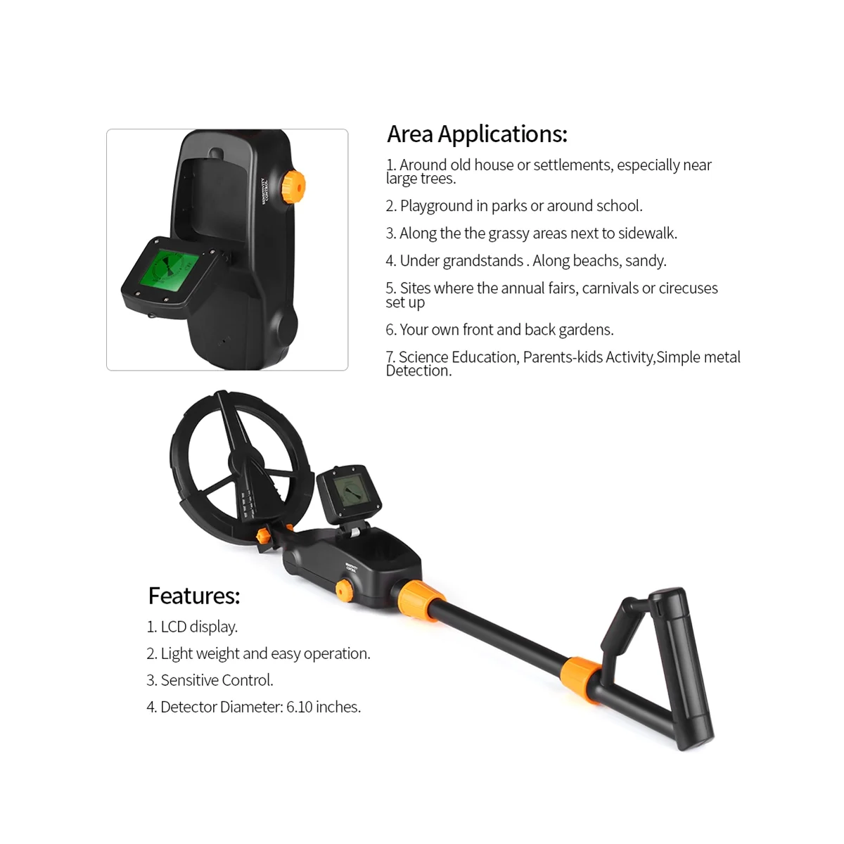 Underground Metal Detector with Waterproof Search Coil Gold Detector Detecting Pinpointer MD1008A