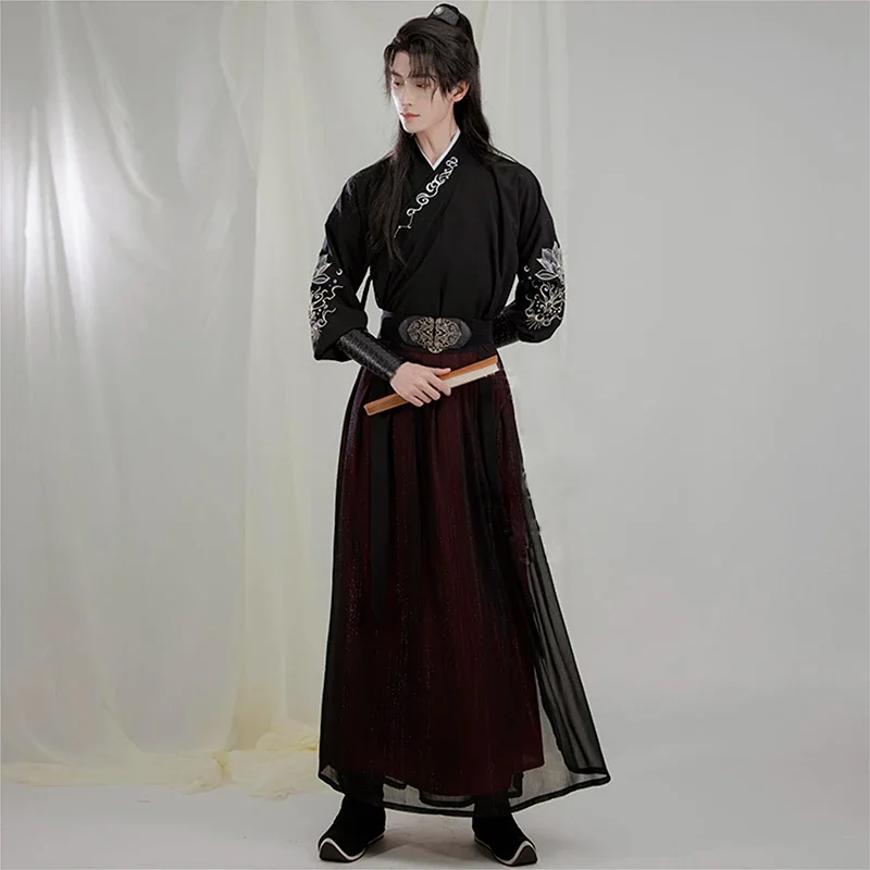 S-3XL Embroidery Chinese Hanfu Man Traditional Han Dynasty Swordsman Cosplay Costume Theme Party Ancient Hanfu  Oriental Robe