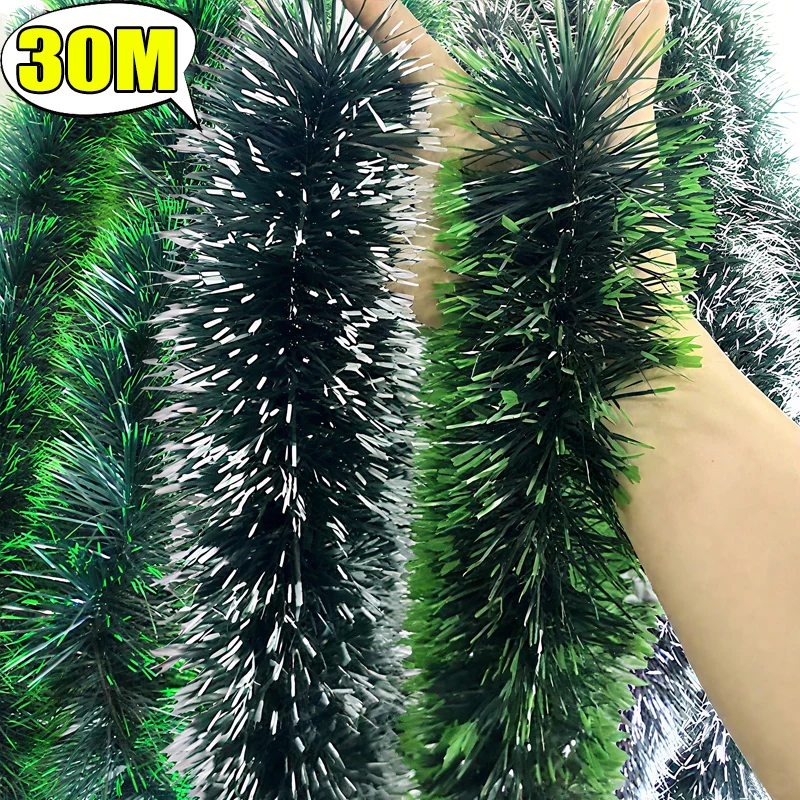 

30/2M Green Tinsel Garland Christmas Ribbons Ornament Xmas Tree Hanging Pendent Wreath Cane Ribbon New Year Wedding Party Decor