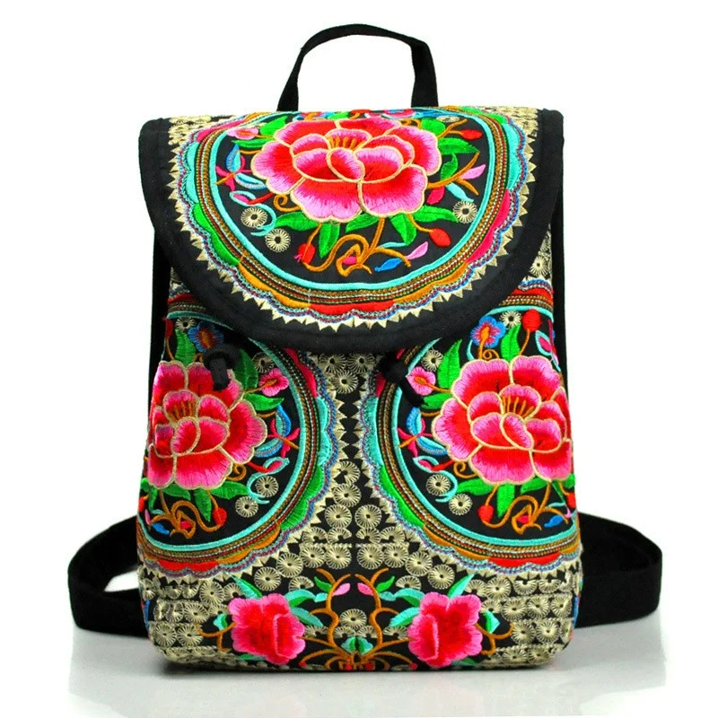 New National Embroidery Women Shopping Cover Backpacks!Nice Floral Embroidered Lady Bohemian Backrack Top-sale Canvas Backpack