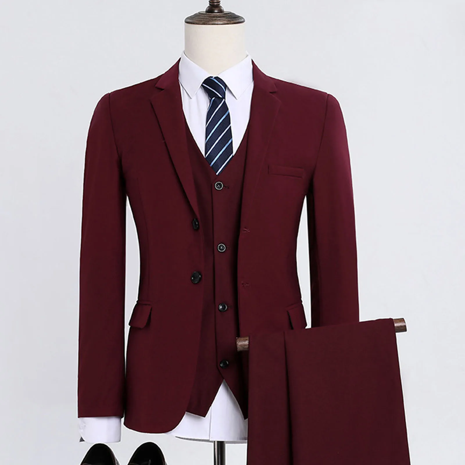 

Suit (Blazer+ Vest + Pants) Men's Business Gentleman Fashion Slim Work Solid Color Plus Size Fair Dress Wedding Best Man Suit