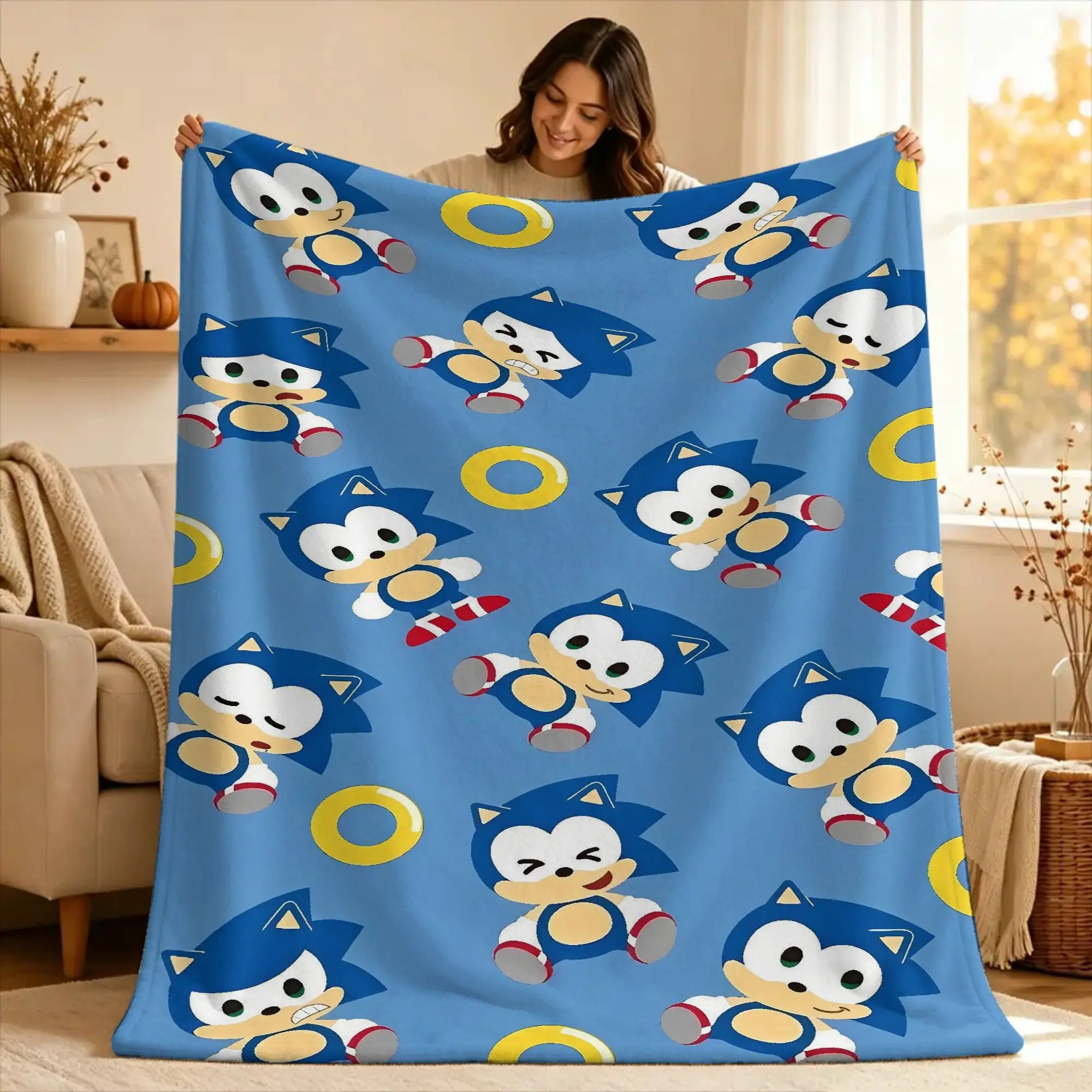 S-sonic The Hedgehog  Blankets  Camping Flannel Bedding Throws For Couch Chair Sofa Bed Soft Warm Custom Quality Bedspread