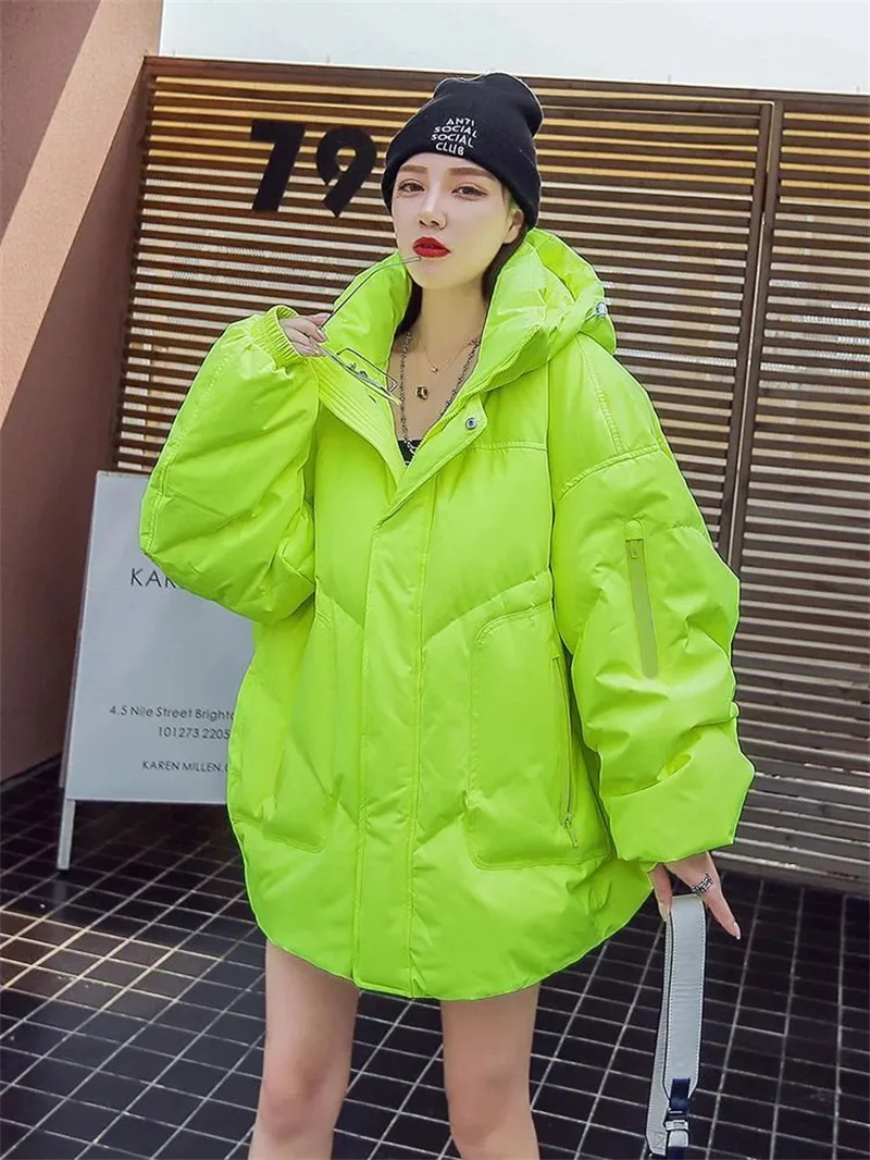 Winter Thick Cotton Jacket Women\'s Clothing 2024 New Loose Plump MM2-300 Pounds Bread Jacket Cotton Jacket Trendy Solid Color W8