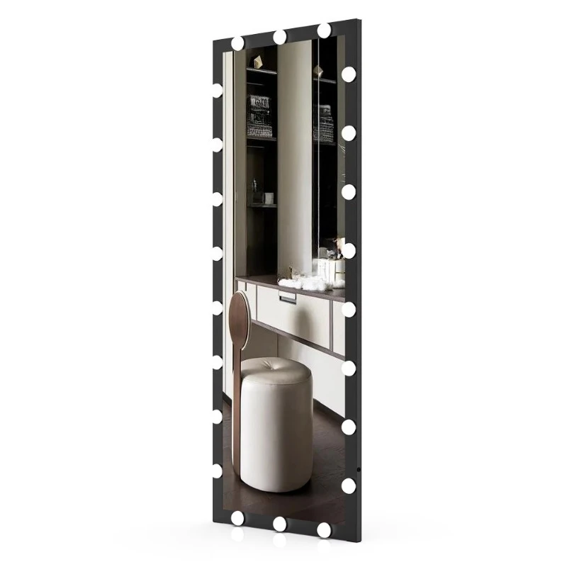 Modern aluminum full-body lighted vanity mirror in 3 color modes, touch control, black frame 63x24 inches, bedroom furniture