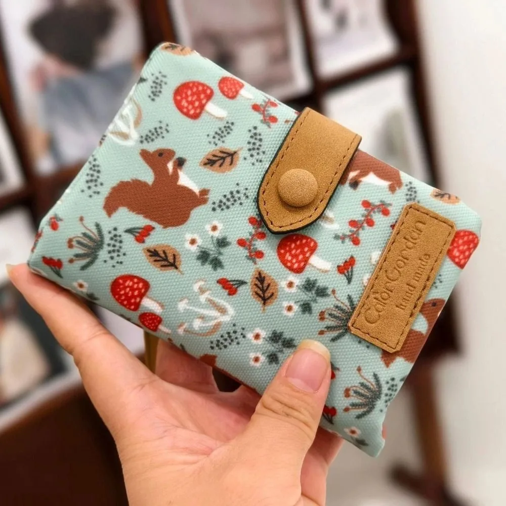 Simple Korean Style Canvas Wallet Flower Animals Printed Card Bag Short Clutch Card Holder Coin Pouch Women