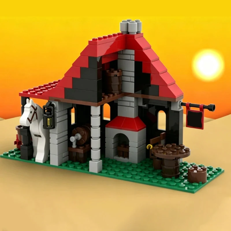 Medieval Castle Model MOC Building Bricks Roadside Small Tavern Modular Technology Children Holiday Gifts Assemble Toys Suit