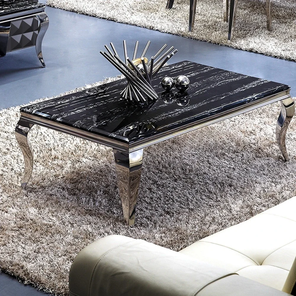 Living room furniture marble stone square gold metal luxury modern tea marble coffee table center table coffee table