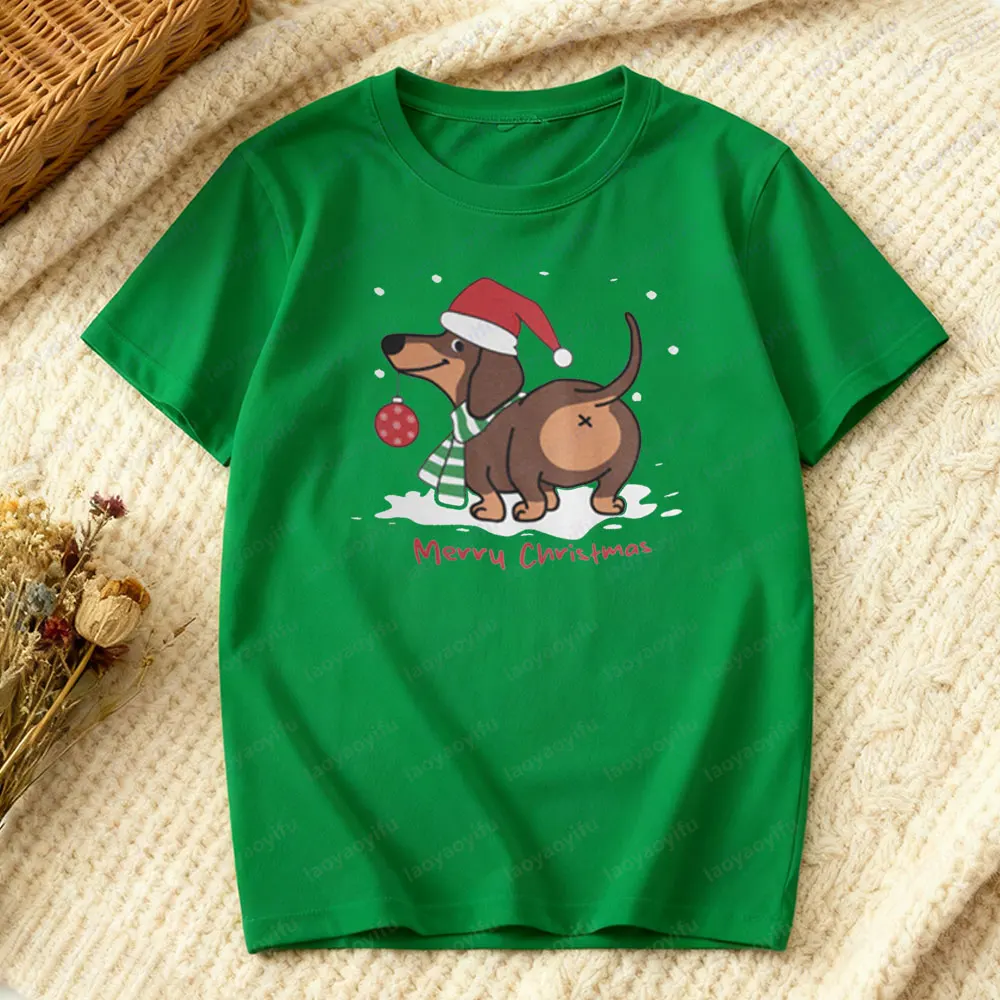 Merry Christmas Dachshund Dog Funny Cute Xmas Shirt Christmas Novelty T-Shirt Dog Lover Christmas Gift Tee Men Women Cotton Tops