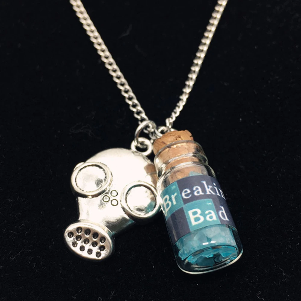 TV Show Breaking Bad Necklace Heisenberg Walter White Brooch Crystal Blue Vial Cork Bottle Mask Charm Necklace