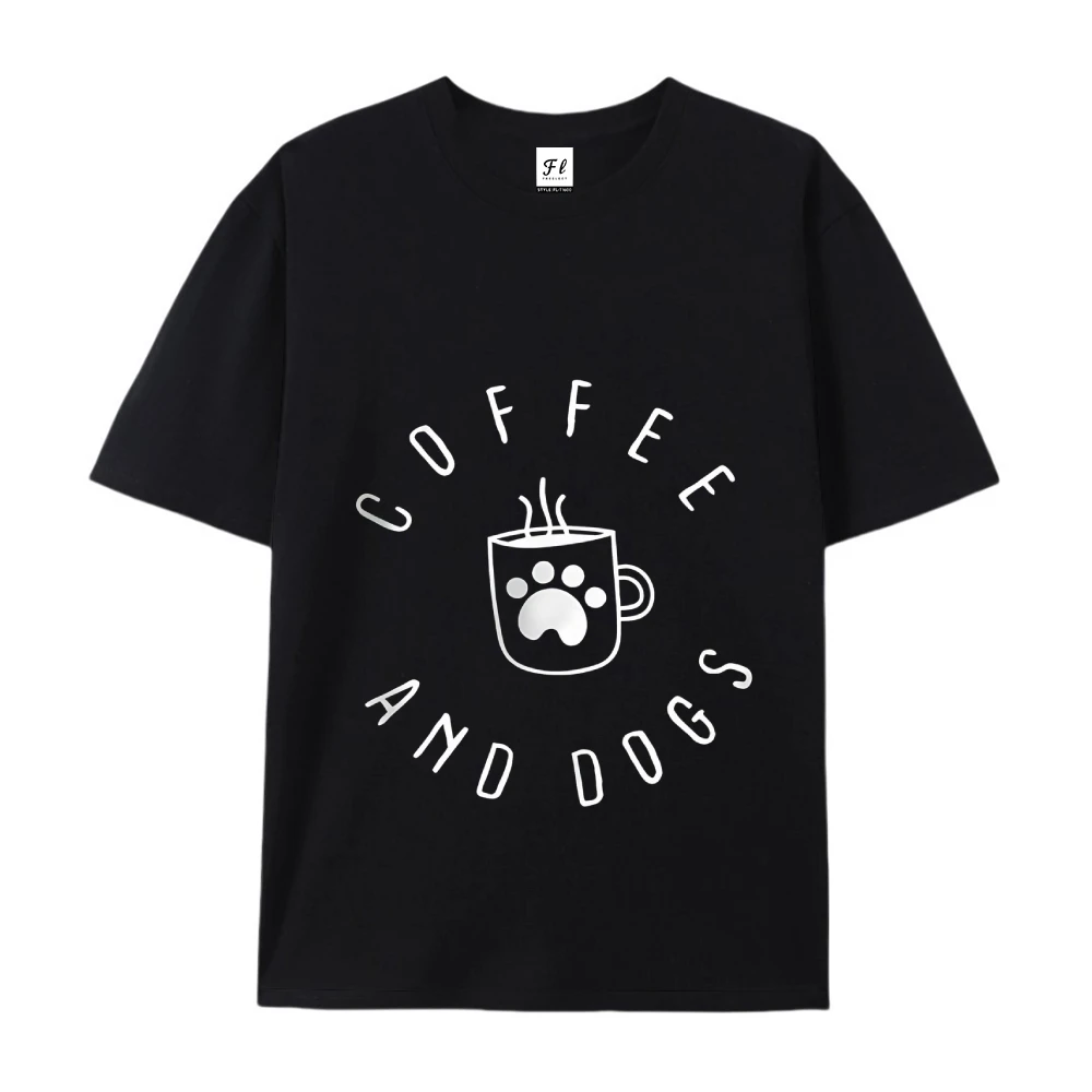 Damen-T-Shirt mit Kaffee-Hund-Grafikdruck, kurzärmelig, Rundhalsausschnitt, Passform, bequem, niedliche T-Shirts, T-Shirt, lässige, verspielte Design-Kleidung