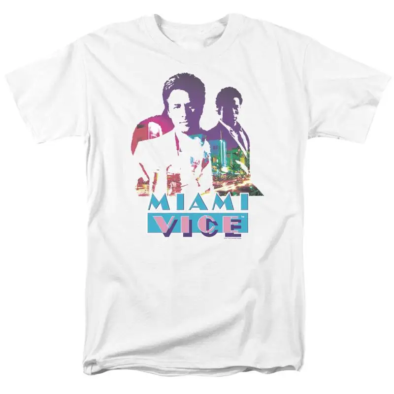 Miami Vice Crockett and Tubbs T Shirt Mens Licensed Classic TV Show White