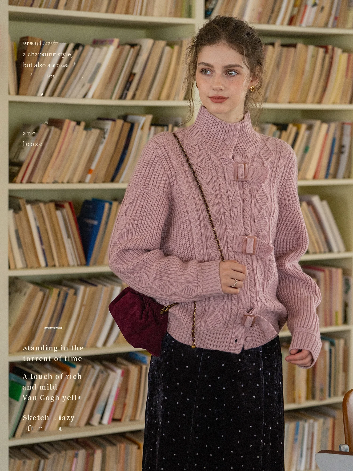 

High Quali Wool Blend Knitted Open Cardigan Women's Sle Dailyart "Initial Snow Letter" Premium Twist Design Sweater