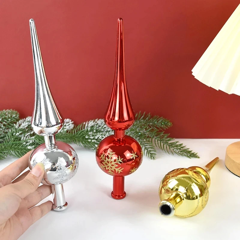 1 stücke 23cm Weihnachts baum Topper Rotgold Silber Spitze geformt Ornament Kürbis Ball hängen Anhänger Weihnachten Dekor für Zuhause 2024 Navidad