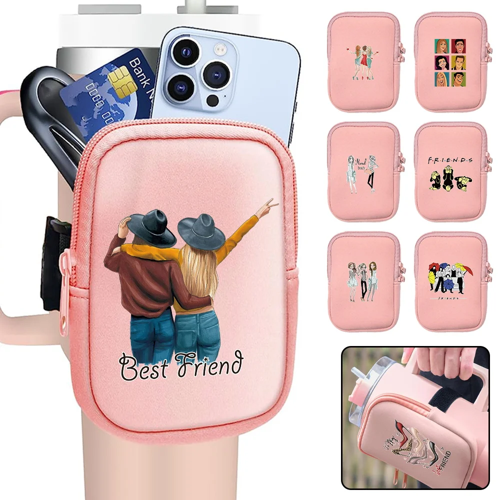 New Water Bottle Pouch Multifunctional Water Cup Bags Double Zipper Key Fitness Card Friends Series Small Item Storage Bag