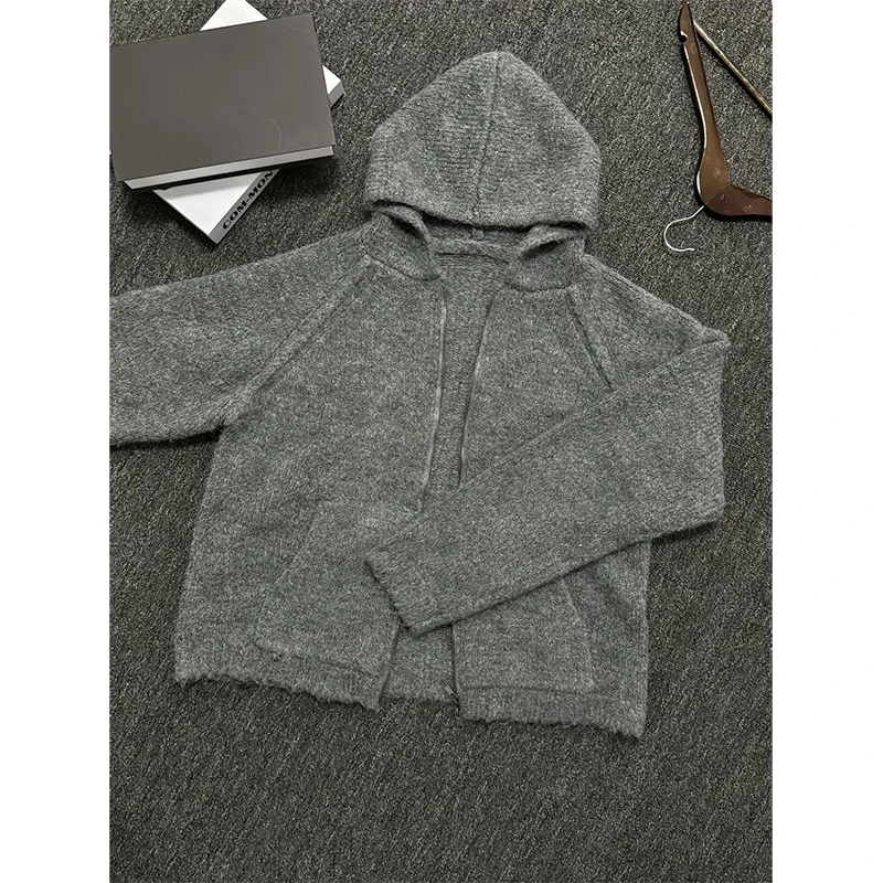 Outono/inverno vintage cor sólida malha cardigan solto preguiçoso camisola roupas masculinas e femininas moletom zip up hoodies ropa mujer