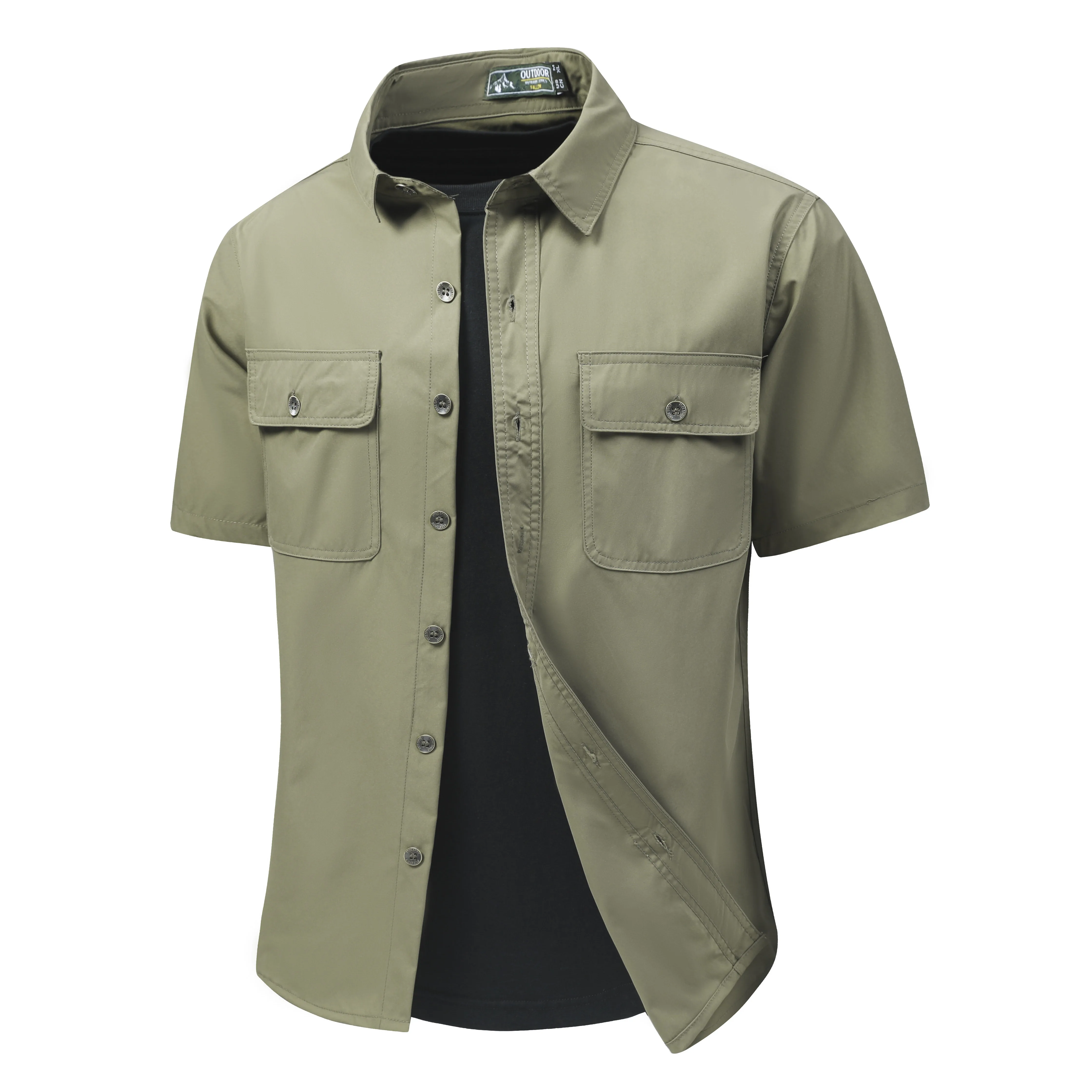For 2025 Summer Fashion Tops Blouses Mens Short Sleeves Oversize 5XL Nylon Cargo Military Shirts Green Casual Clothes
