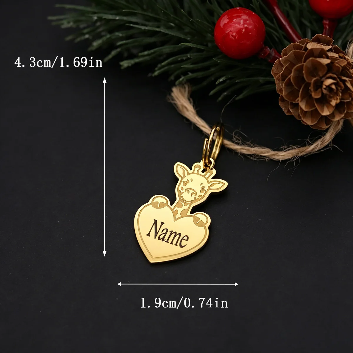 Personalized Name Cartoon Giraffe Heart Keychain Stainless Steel Custom Engraved Animal Keyring Backpack Jewelry Accessories