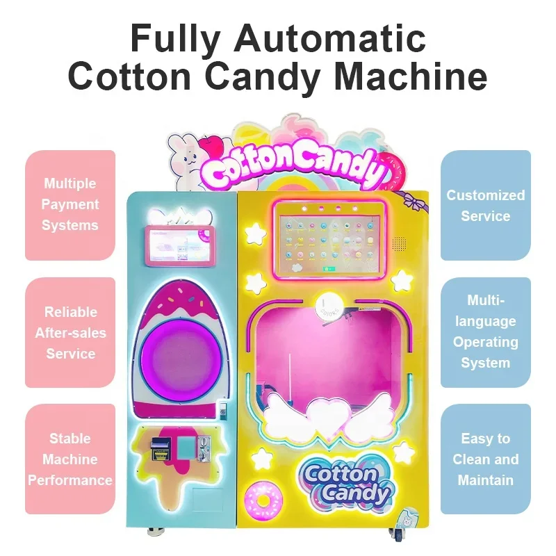 cotton candy and popcorn machine Electric Cotton Candy Floss Vending Machine Full Automatic Cotton Candy making machine factory