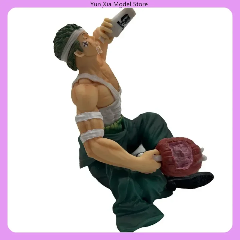 ワンピース-ロロノア・ゾロ-15cm-アニメフィギュア像-座りポーズ-アルコールを飲む包帯デザイン-デスクトップ装飾-コレクタブルギフト