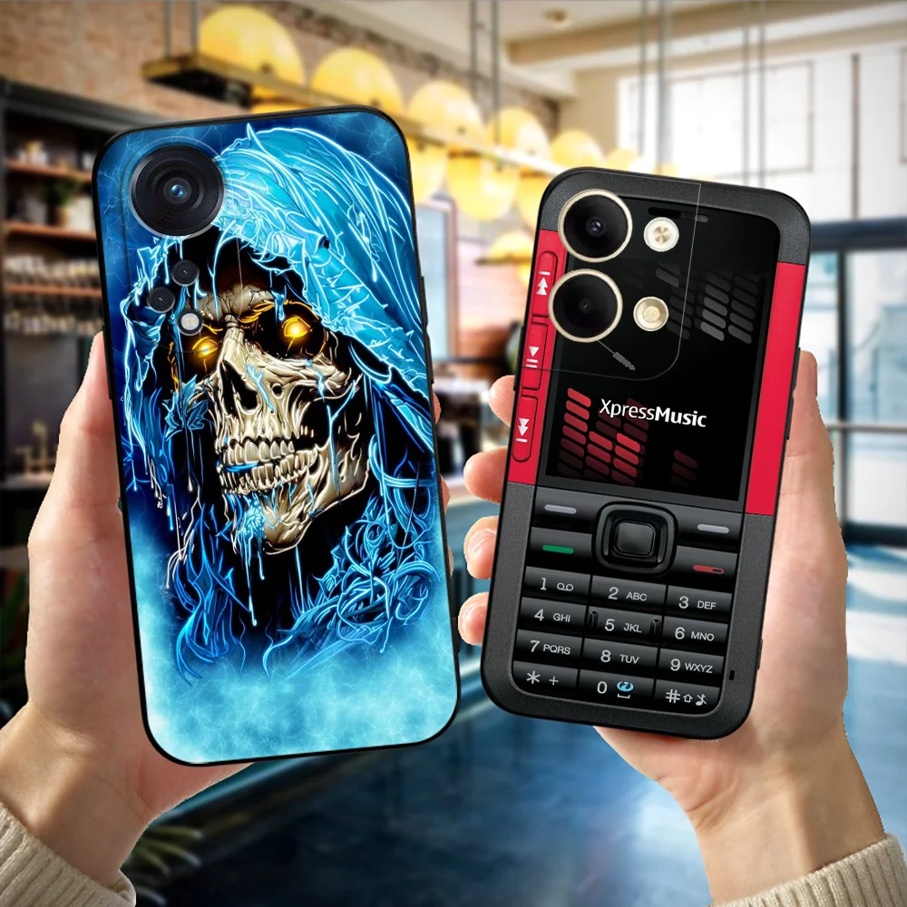 Black Tpu Case For OPPO Reno 7 7Z 8 Lite 4G 5G PRO F11 F17 F15 F19 F19S F21 Cool Skull Skeleton