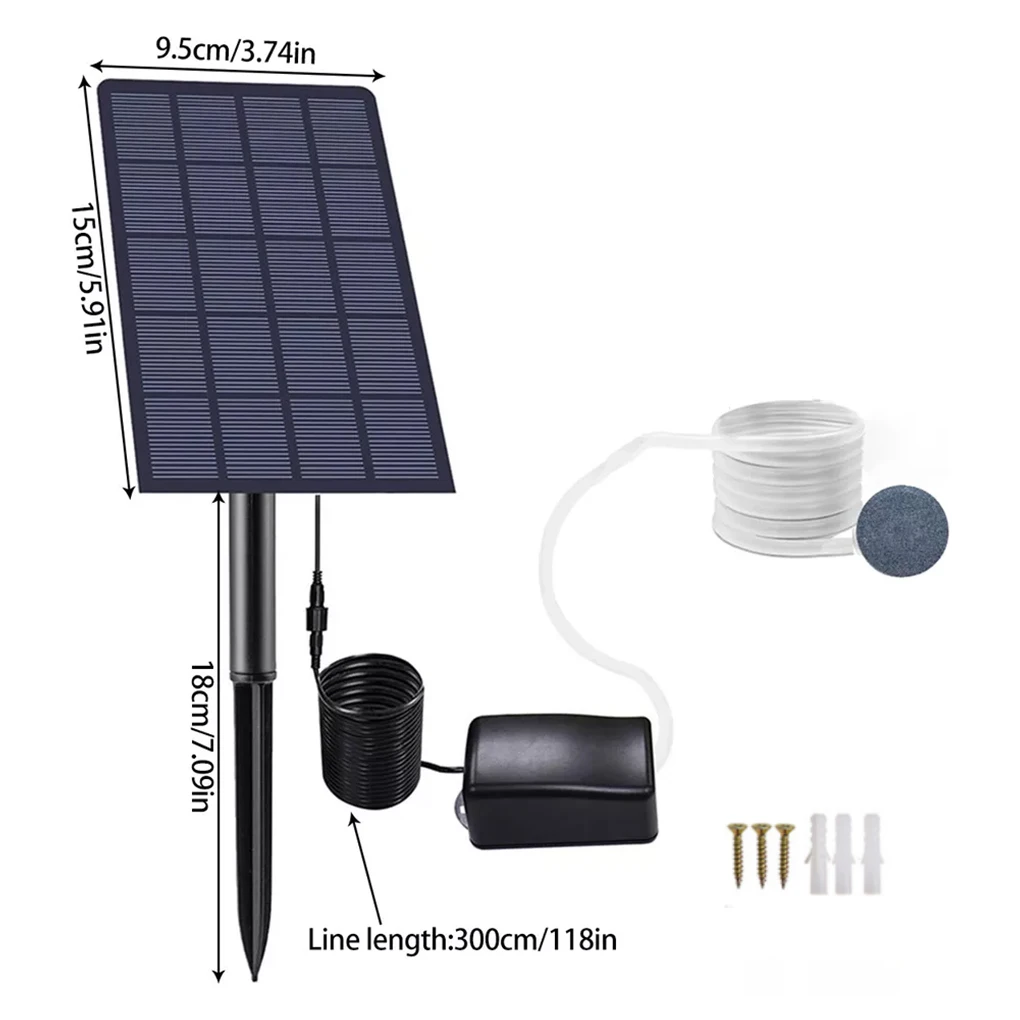 

Solar Oxygen Pump Fish Tank Oxygenator Aquarium Oxygen Aerator Air Pump with Pipe Air Bubble Stones Solar Direct Drive Low Noise