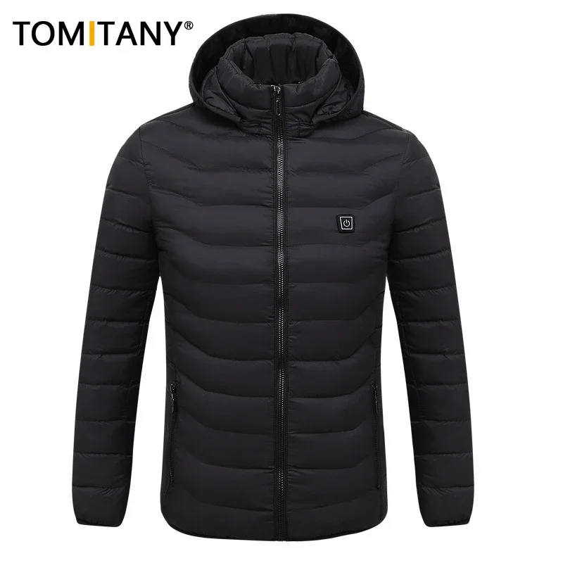 Men's Winter Leisure Warm Thick USB Jacket Solid Color Hooded Warm Cotton Jacket Cold Hat Parker Jacket Men Hiking Down